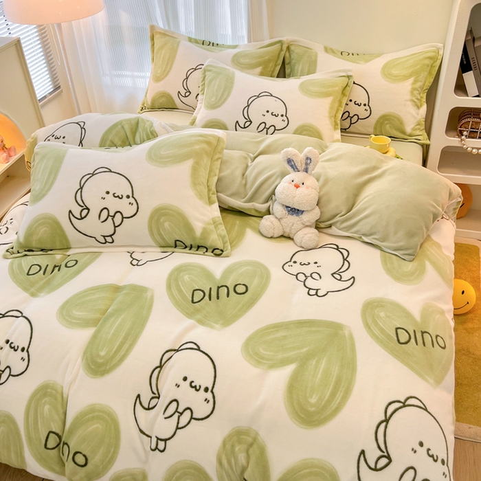 91家纺网 家纺一手货源 找家纺 2024新款A类高克重时尚风牛奶绒加厚保暖系列--枕套 爱心小龙