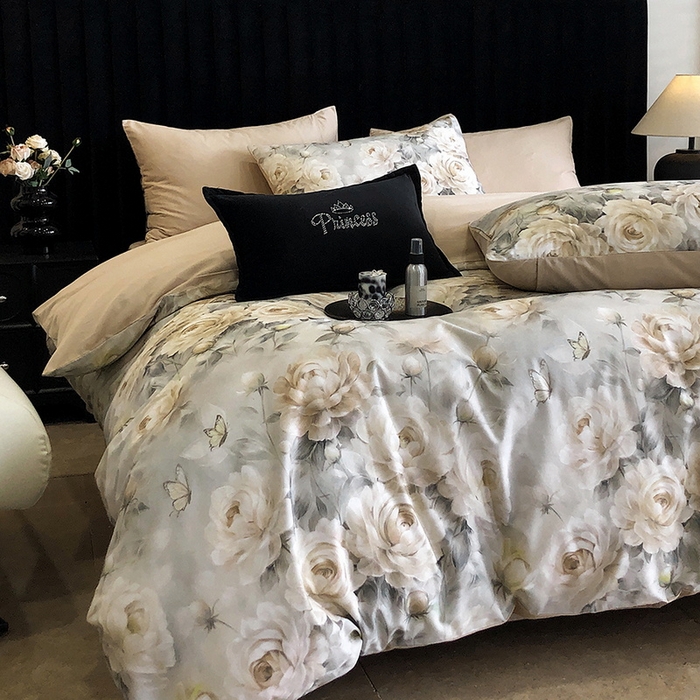 91家纺网 家纺一手货源 找家纺 立奥被业 2024新款全棉高密磨毛数码印花四件套 希雅金