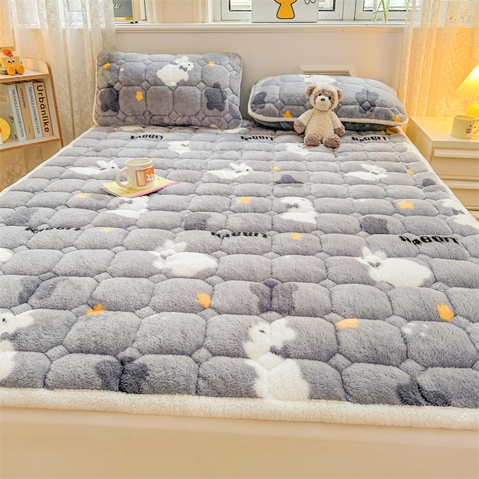 91家纺网 家纺一手货源 找家纺 雯豆家纺 2024新款泰迪绒床垫床护垫加厚北极绒床褥子印花小清新床垫子 泰迪绒床褥-尤拉