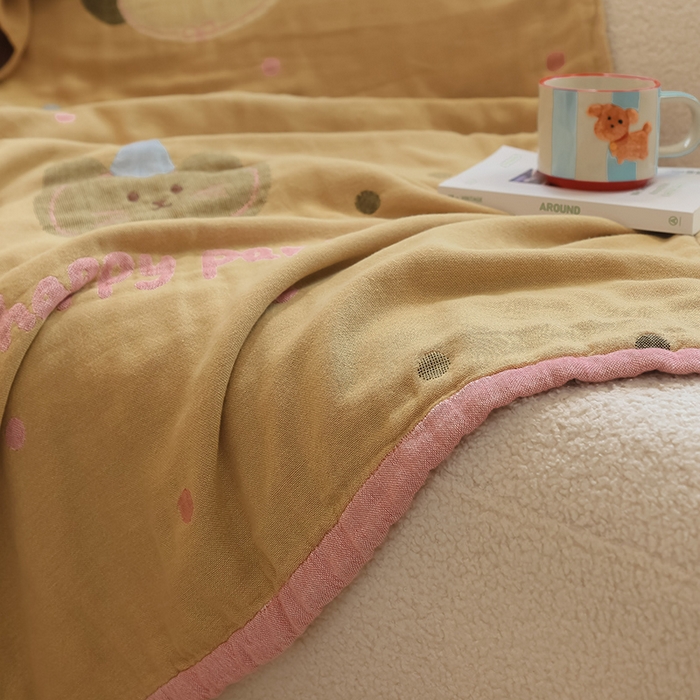 91家纺网 家纺一手货源 找家纺 雯雨家纺 2024新款四层全棉纱布浴巾加大毛巾80*160cm 点点猫