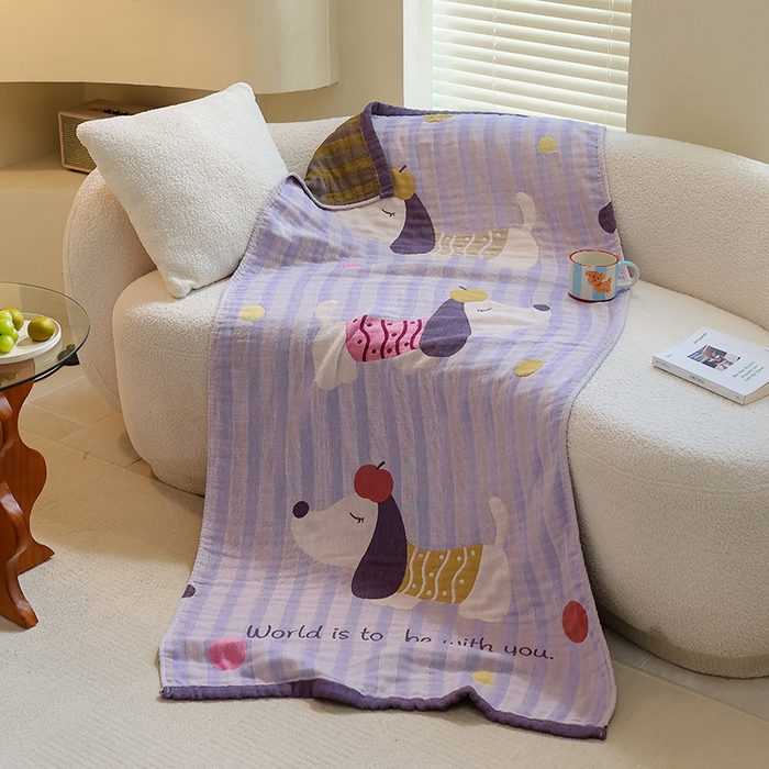 91家纺网 家纺一手货源 找家纺 雯雨家纺 2024新款四层全棉纱布浴巾加大毛巾80*160cm 平安狗