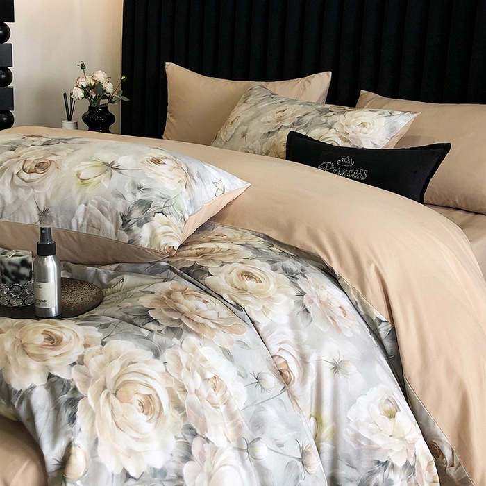 91家纺网 家纺一手货源 找家纺 立奥被业 2024新款全棉高密磨毛数码印花四件套 希雅金