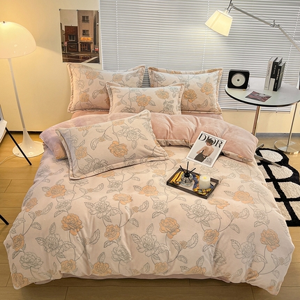 91家纺网 家纺一手货源 找家纺 （总）2024新款A类高克重立体浮雕牛奶绒加厚保暖简约风系列四件套