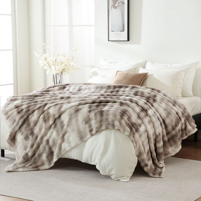 91家纺网 家纺一手货源 找家纺 巴木赫 2024新款300克印花泡泡毛毯毯子 大理石纹