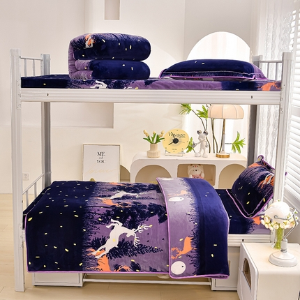 91家纺网 家纺一手货源 找家纺 绒品荟家纺 2025新款加厚牛奶绒三件套金貂绒法莱绒冬季床单款床笠款学生宿舍单人三件套 麋鹿