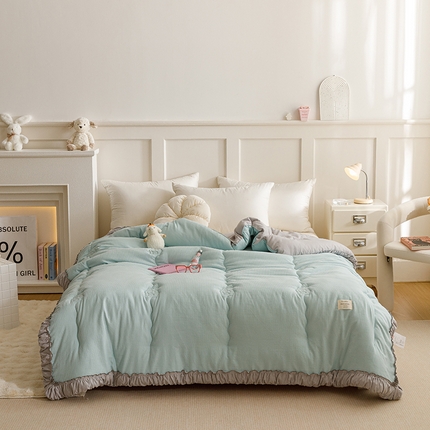 有货 2024新款韩版提拉米苏一体被冬被春秋被被子被芯 提拉米苏-水蓝