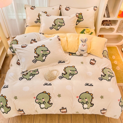 2024新款A类高克重时尚风牛奶绒加厚保暖系列套件单品-被套 恐龙先生