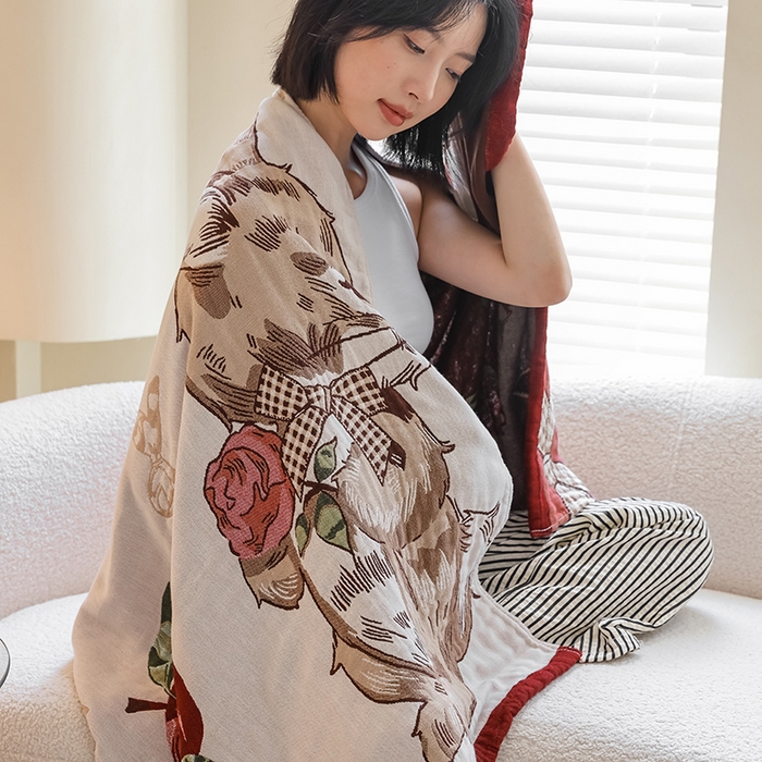 91家纺网 家纺一手货源 找家纺 雯雨家纺 2024新款四层全棉纱布浴巾加大毛巾80*160cm 小兔爱丽丝