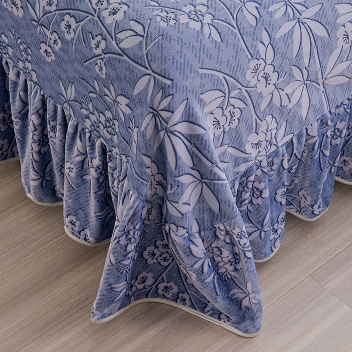 91家纺网 家纺一手货源 找家纺 赫本家纺  2025新品8-9斤爆品牛奶绒四件套床裙款金雕绒法莱绒四套件 清风竹影