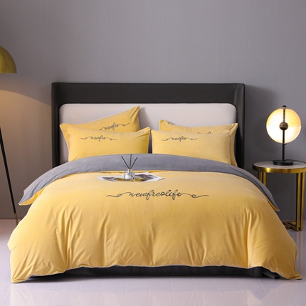 91家纺网 家纺一手货源 找家纺 （总）禧澜庭 2024新款A类婴儿绒纯色刺绣牛奶法莱绒四件套暖阳系列