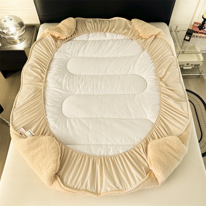 91家纺网 家纺一手货源 找家纺 雯豆家纺 2024新款加厚羊羔绒夹棉床笠纯色素色保暖床垫保护套 羊羔绒床笠-浅咖