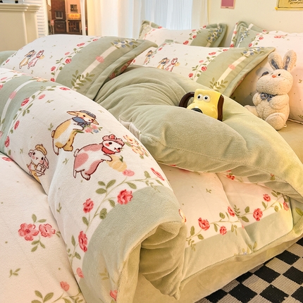 91家纺网 家纺一手货源 找家纺 （总）2024新款A类高克重时尚风牛奶绒加厚保暖系列套件单品-四件套