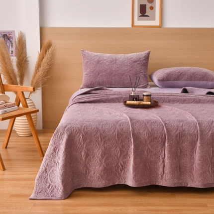 有货 2024新款法式繁花暖绒床盖三件套 繁花-香芋紫