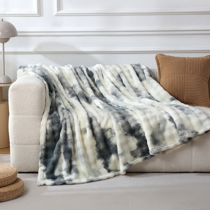 91家纺网 家纺一手货源 找家纺 巴木赫 2024新款300克印花泡泡毛毯毯子 水墨画