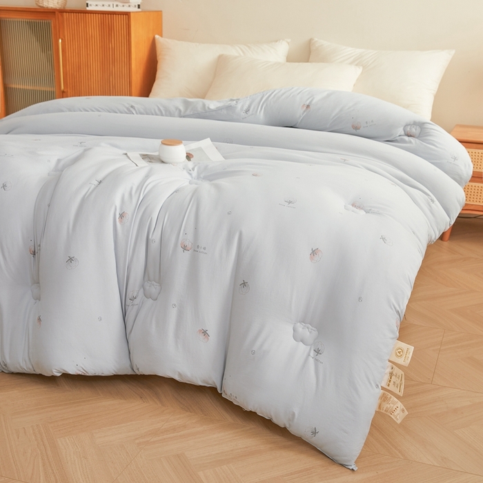 91家纺网 家纺一手货源 找家纺 壹张床 2025新款A类新疆棉花被糯糯棉子母被冬被印花被芯春秋被学生被子母扣系列 灰色