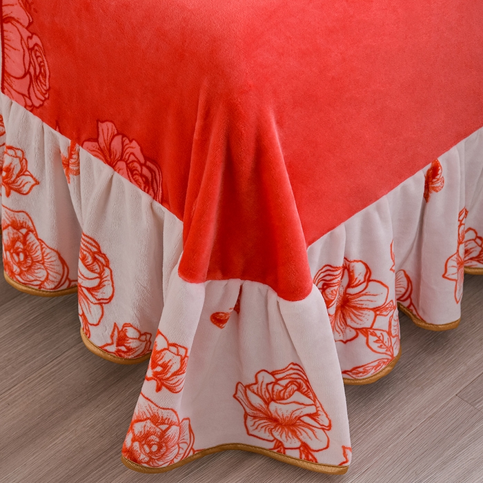 91家纺网 家纺一手货源 找家纺 赫本家纺  2025新品8-9斤爆品牛奶绒四件套床裙款金雕绒法莱绒四套件 蝶恋花