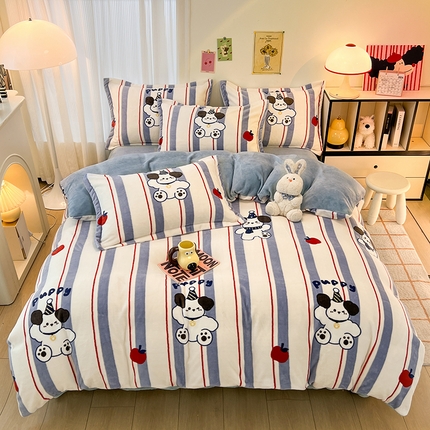 2024新款A类高克重时尚风牛奶绒加厚保暖系列套件单品-被套 苹果小狗
