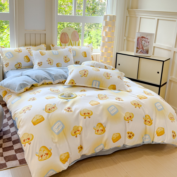 91家纺网 家纺一手货源 找家纺 佑佳家纺 2024新款140克磨毛印花植物羊绒单被套磨毛四件套 午后甜点