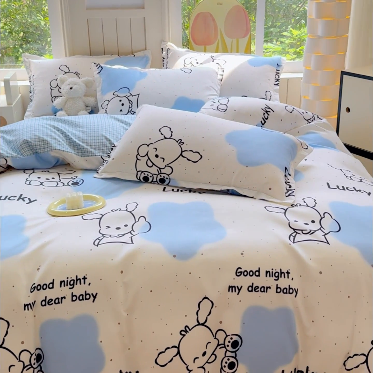 91家纺网 家纺一手货源 找家纺 佑佳家纺 2024新款140克磨毛印花植物羊绒单被套磨毛四件套 乐萌小宠