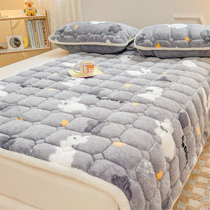 91家纺网 家纺一手货源 找家纺 雯豆家纺 2024新款泰迪绒床垫床护垫加厚北极绒床褥子印花小清新床垫子 泰迪绒床褥-尤拉