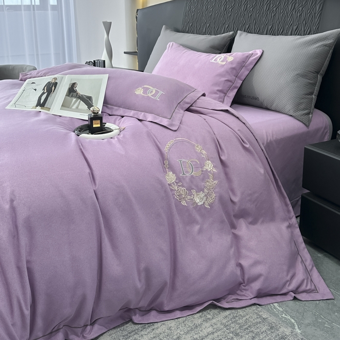 91家纺网 家纺一手货源 找家纺 梵克保罗 2024新款加厚肌理纹碳素磨毛刺绣四件套 丁香紫