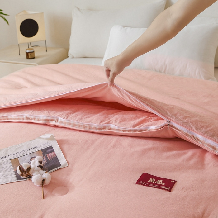 91家纺网 家纺一手货源 找家纺 创优家纺 2025新款良品针织棉子母被春秋被冬被二合一拉链款子母被 立体粉小格-粉