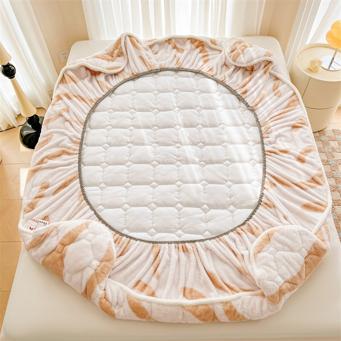 91家纺网 家纺一手货源 找家纺 雯豆家纺 2024冬款新品泰迪绒夹棉床笠三件套北极绒床垫保护套加厚保暖床笠 泰迪绒床笠-暖意-咖