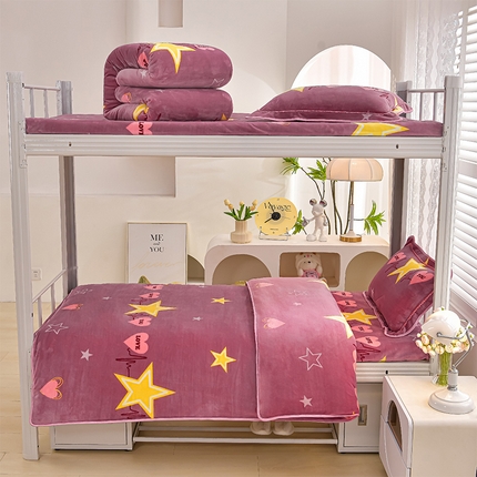 91家纺网 家纺一手货源 找家纺 绒品荟家纺 2025新款加厚牛奶绒三件套金貂绒法莱绒冬季床单款床笠款学生宿舍单人三件套 心相印