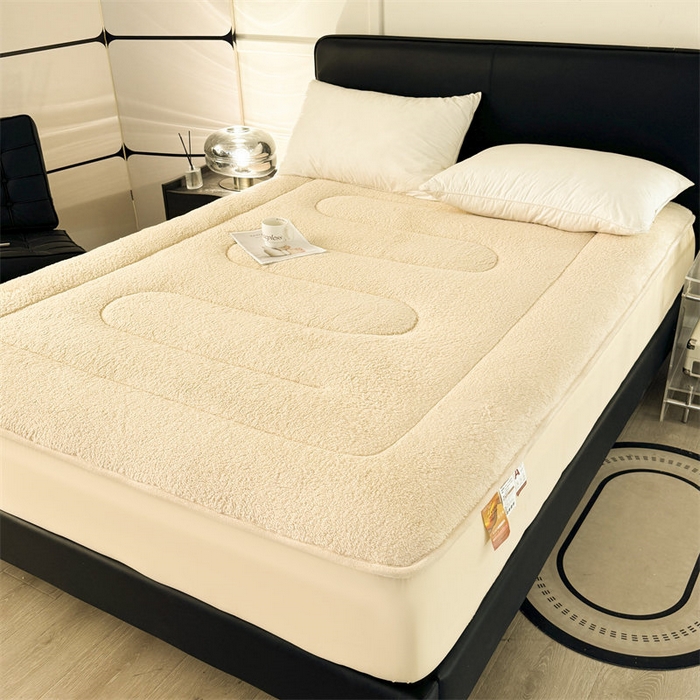 91家纺网 家纺一手货源 找家纺 雯豆家纺 2024新款加厚羊羔绒夹棉床笠纯色素色保暖床垫保护套 羊羔绒床笠-浅咖