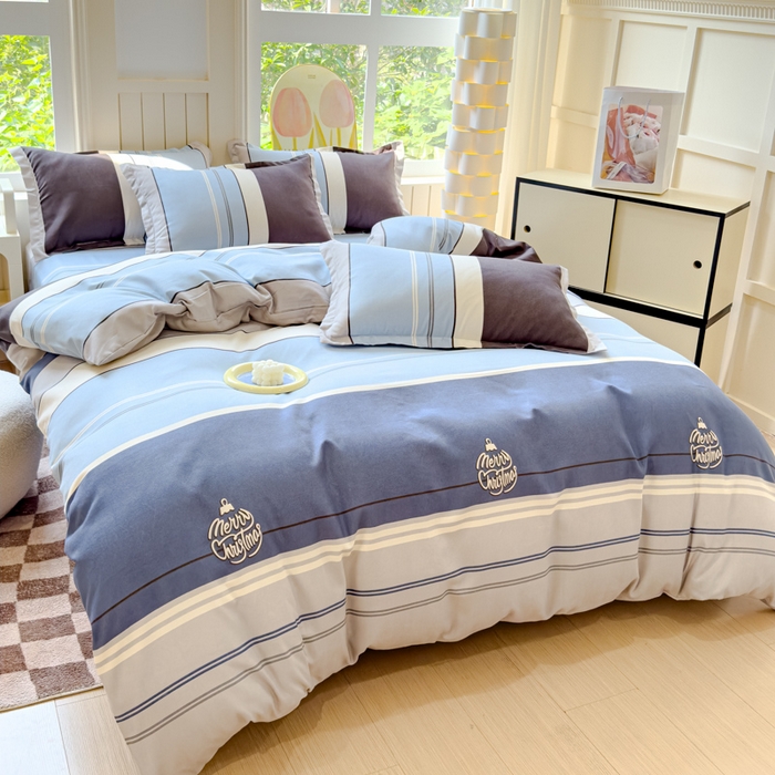 91家纺网 家纺一手货源 找家纺 佑佳家纺 2024新款140克磨毛印花植物羊绒单被套磨毛四件套 格兰