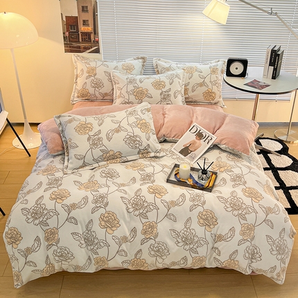 91家纺网 家纺一手货源 找家纺 （总）2024新款A类高克重立体浮雕牛奶绒加厚保暖简约风系列四件套
