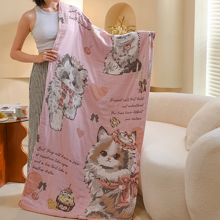 雯雨家纺 2024新款四层全棉纱布浴巾加大毛巾80*160cm 公主猫