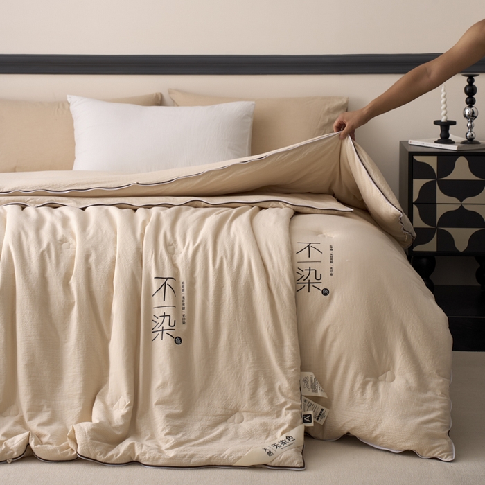 91家纺网 家纺一手货源 找家纺 维洋家纺 2025新款不染原棉大豆被-子母被 不染卡其
