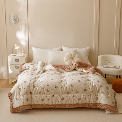 91家纺网 家纺一手货源 找家纺 有货 2024秋冬新款韩式全棉保暖一体被 冬被 被子被芯 曼纱