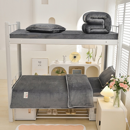 91家纺网 家纺一手货源 找家纺 绒品荟家纺 2025新款加厚牛奶绒三件套金貂绒法莱绒冬季床单款床笠款学生宿舍单人三件套 熔岩灰