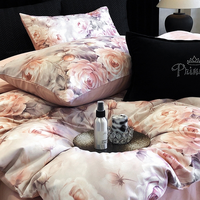 91家纺网 家纺一手货源 找家纺 立奥被业 2024新款全棉高密磨毛数码印花四件套 希雅粉