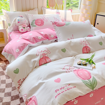 91家纺网 家纺一手货源 找家纺 佑佳家纺 2024新款140克磨毛印花植物羊绒单被套磨毛四件套 花梦年华-红