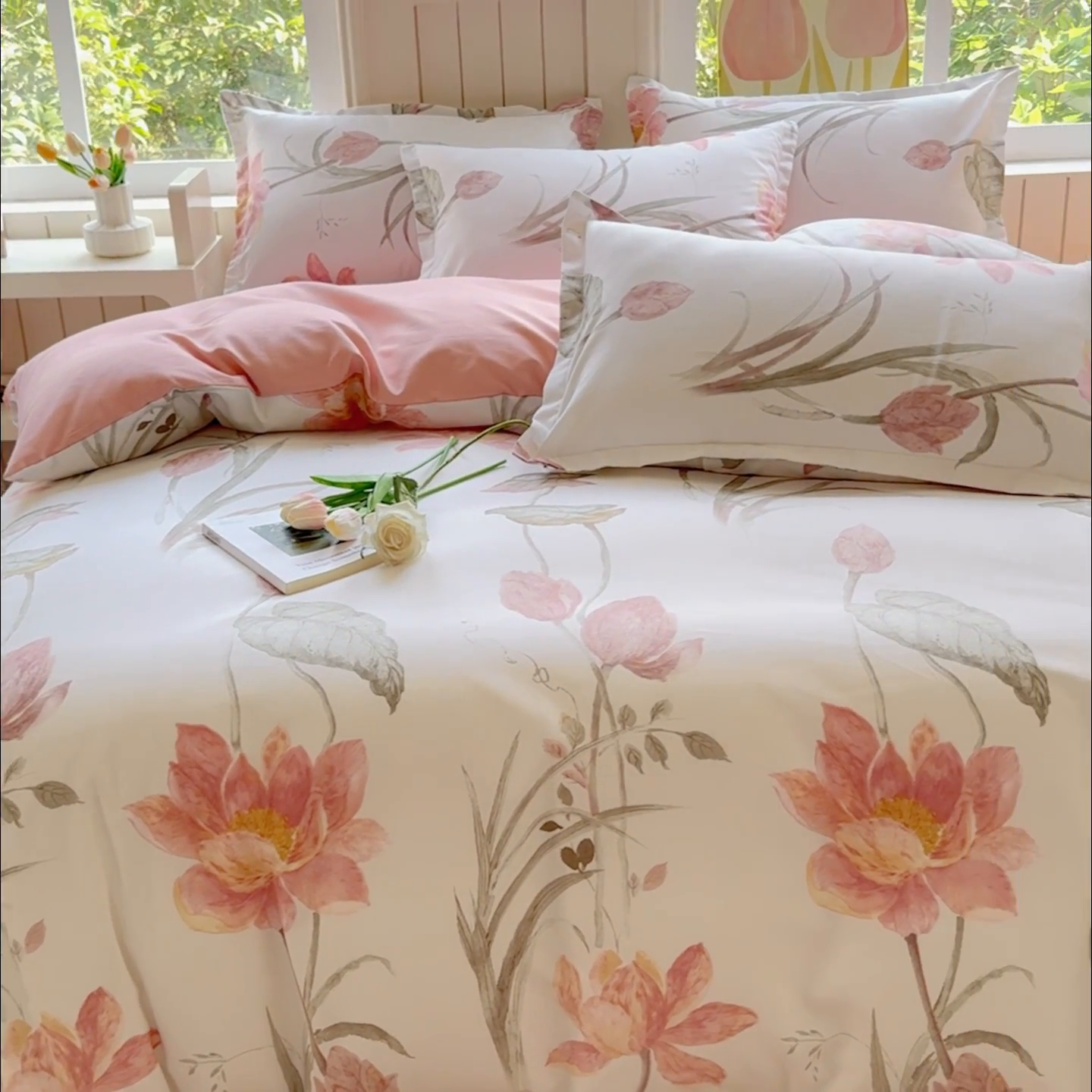 91家纺网 家纺一手货源 找家纺 佑佳家纺 2024新款140克磨毛印花植物羊绒单被套磨毛四件套 月下荷塘