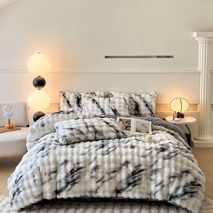 91家纺网 家纺一手货源 找家纺 铠畅家纺 2024新款兔毛绒牛奶绒四件套 琉璃灰