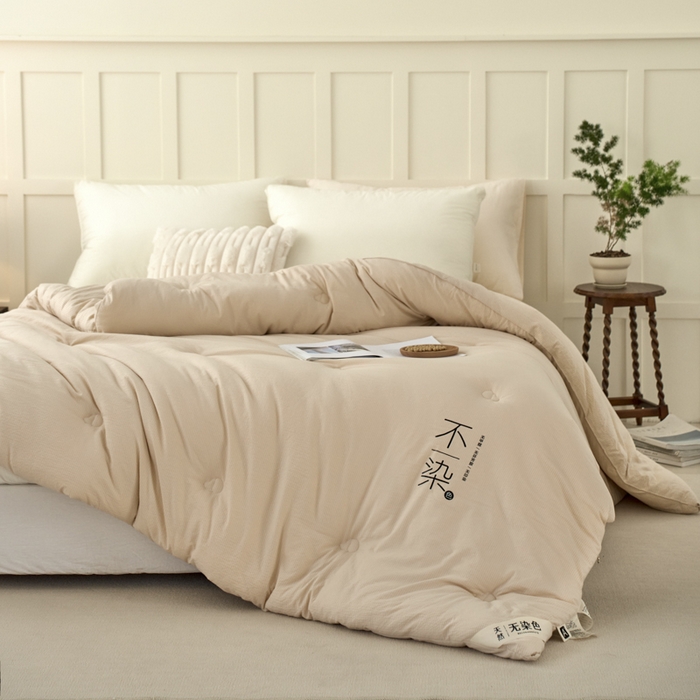 91家纺网 家纺一手货源 找家纺 维洋家纺 2025新款不染原棉大豆被-单被 卡其