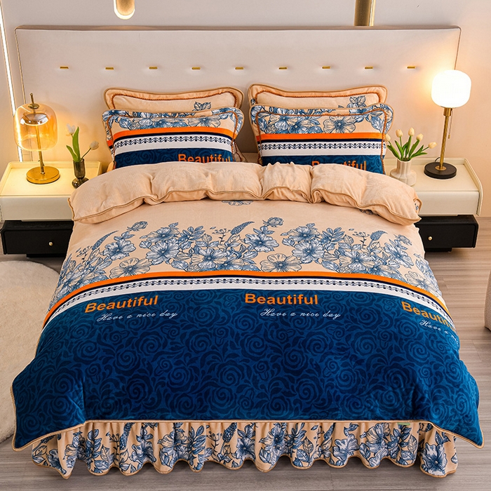 91家纺网 家纺一手货源 找家纺 赫本家纺  2025新品8-9斤爆品牛奶绒四件套床裙款金雕绒法莱绒四套件 都市生活