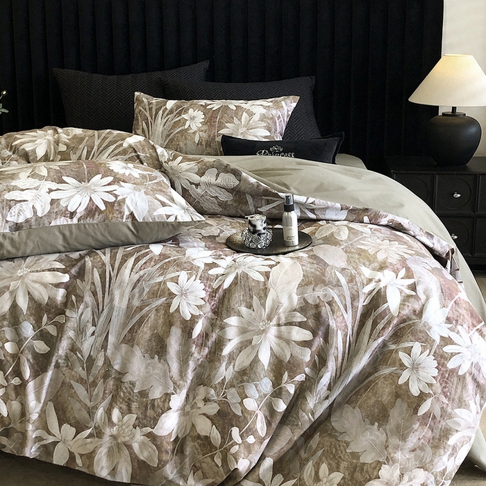 91家纺网 家纺一手货源 找家纺 立奥被业 2024新款全棉高密磨毛数码印花四件套 青棠绿