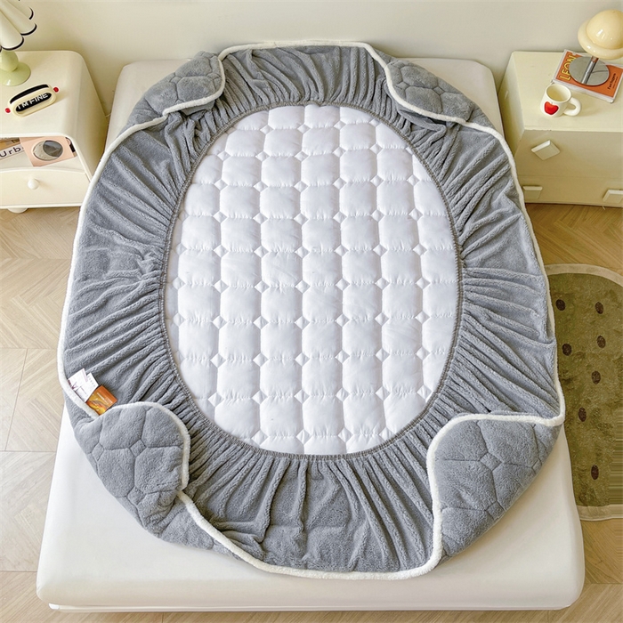 91家纺网 家纺一手货源 找家纺 雯豆家纺 2024冬款新品泰迪绒夹棉床笠三件套北极绒床垫保护套加厚保暖床笠 泰迪绒床笠-绅士灰