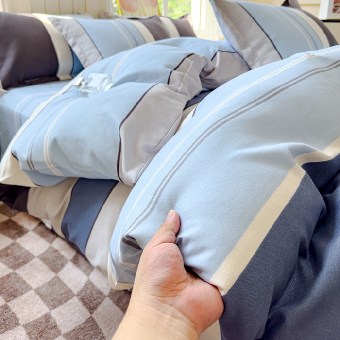 91家纺网 家纺一手货源 找家纺 佑佳家纺 2024新款140克磨毛印花植物羊绒单被套磨毛四件套 格兰