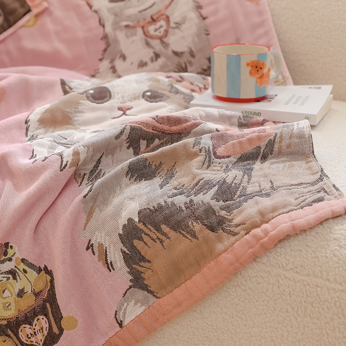 91家纺网 家纺一手货源 找家纺 雯雨家纺 2024新款四层全棉纱布浴巾加大毛巾80*160cm 公主猫