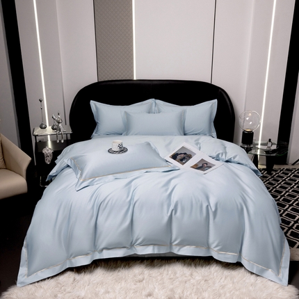 心悦家纺 2024新款高支高密匹马棉刺绣四件套 天空蓝