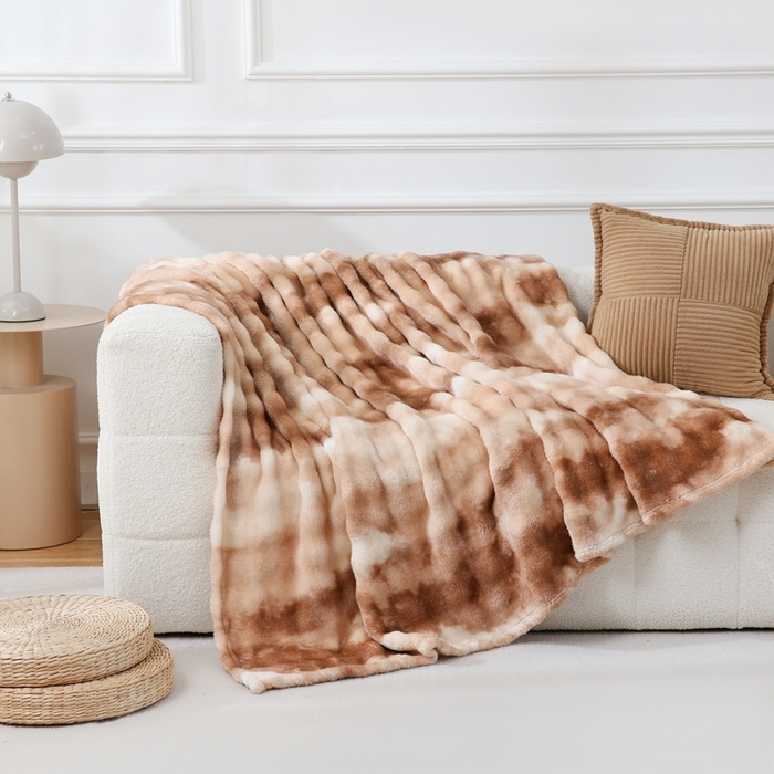 91家纺网 家纺一手货源 找家纺 巴木赫 2024新款300克印花泡泡毛毯毯子 浅咖