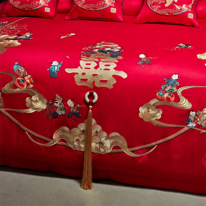 91家纺网 家纺一手货源 找家纺 宏羽纺家纺 2024新款高支高密纯棉提花婚庆套件系列（控价680）百世姻缘