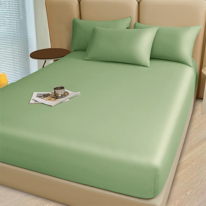 91家纺网 家纺一手货源 找家纺 优尚家纺 2025新款全棉纯棉磨毛床笠系列 清新绿