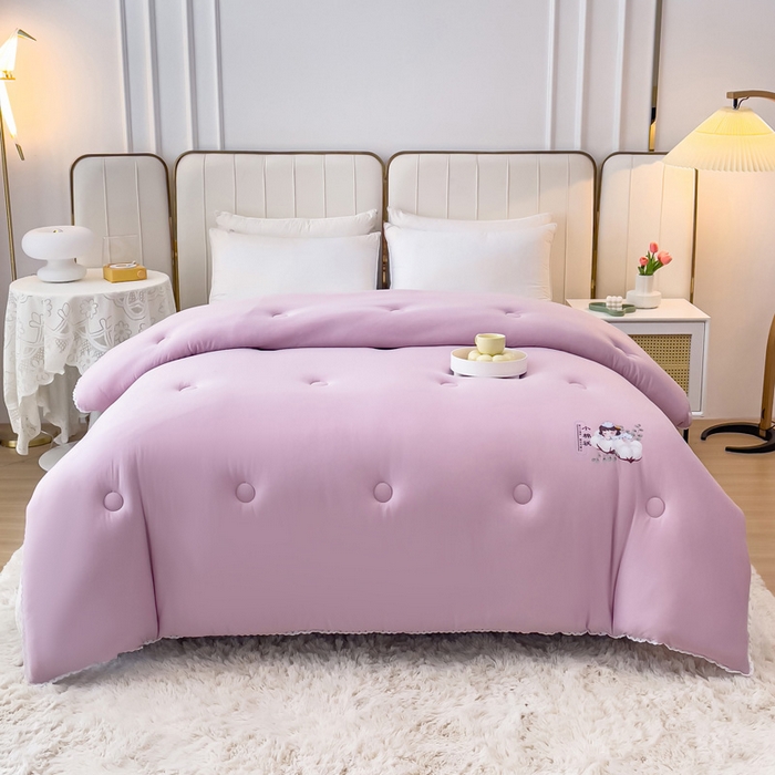 91家纺网 家纺一手货源 找家纺 81号家纺 2024新款针织棉花边烫花被冬被被芯 豆沙紫